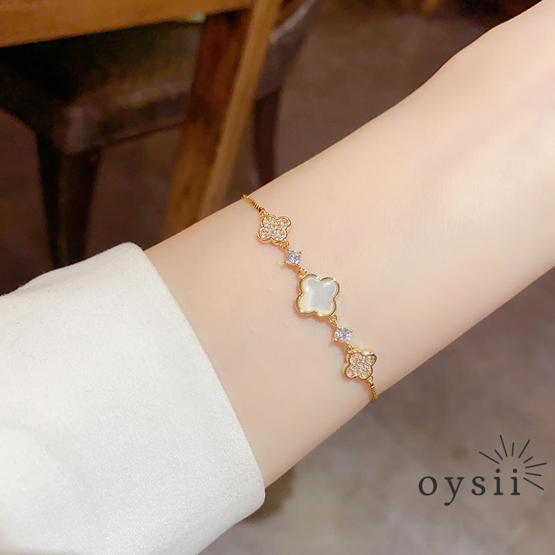 Mother of Luck — Pavé Mother-of-Pearl Clover Bracelet