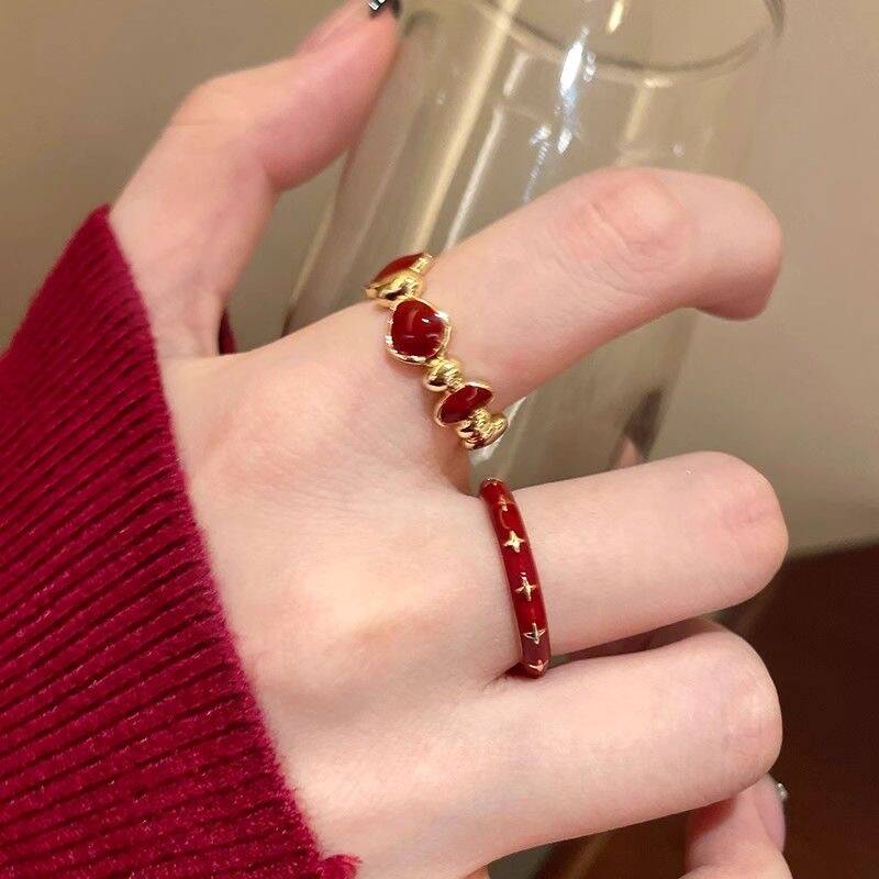 Red Enamel Ring Set