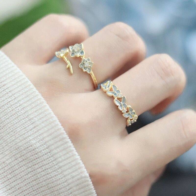 Blue Floral Ring Set