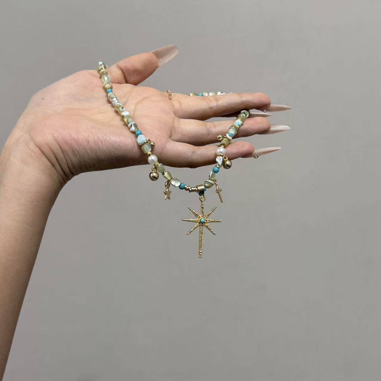 Blue Shell Beaded Necklace
