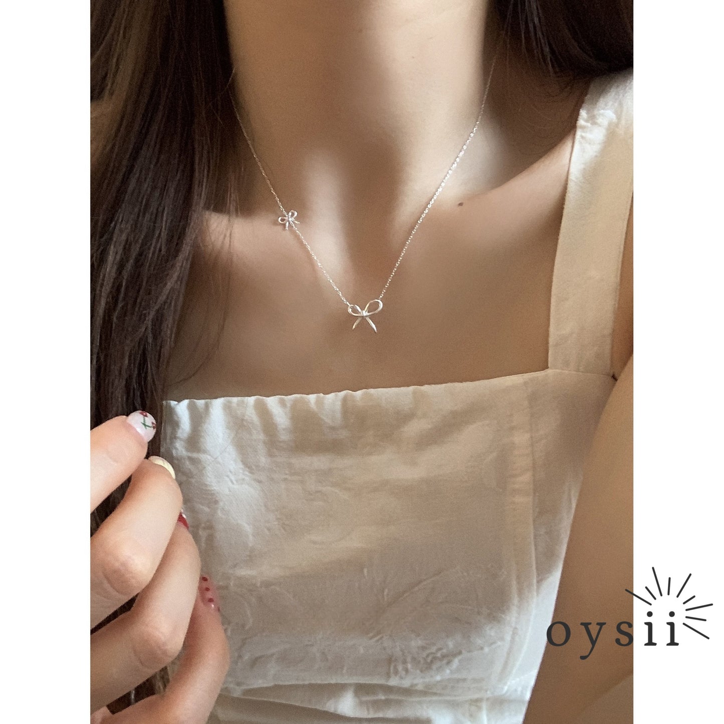 Twilight Grace – S925 Silver Twin Bow Necklace