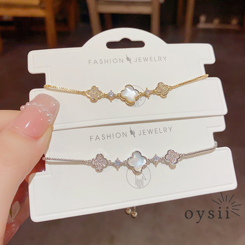 Mother of Luck — Pavé Mother-of-Pearl Clover Bracelet