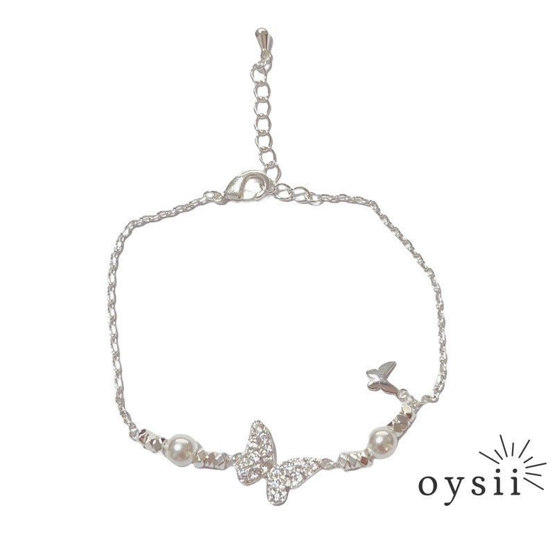Butterfly Luster — Silver & Zircon Pearl Bracelet