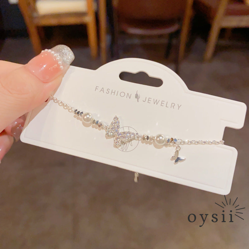 Butterfly Luster — Silver & Zircon Pearl Bracelet