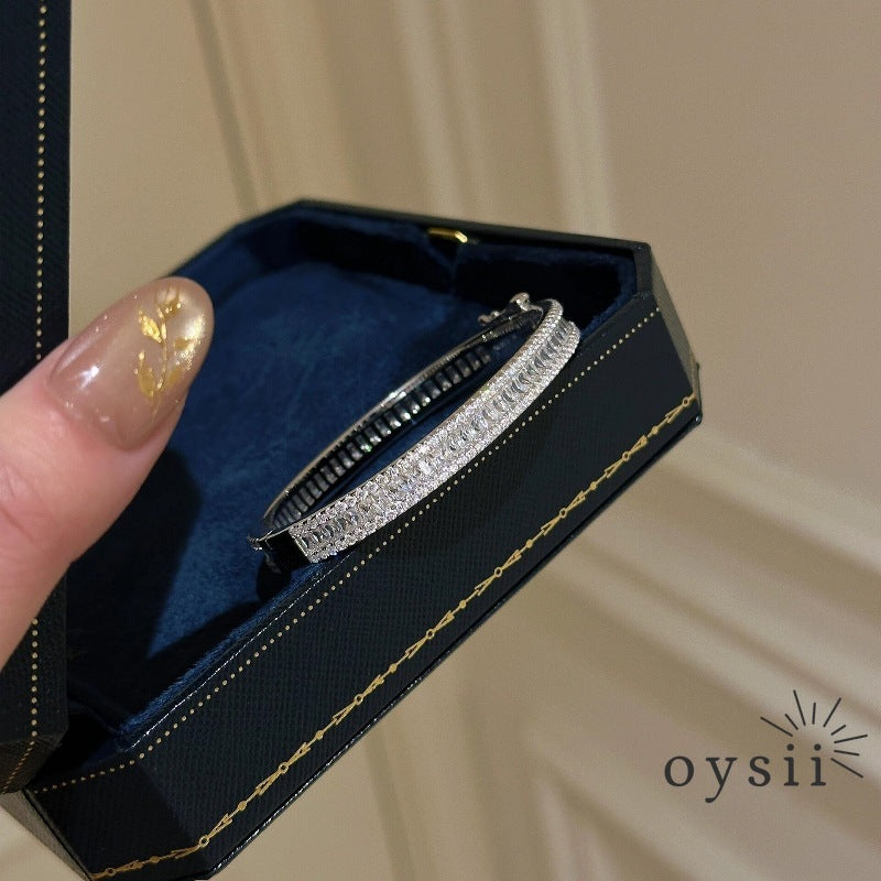 Radiant Luxe — Silver Full-Crystal Square-Cut Bracelet