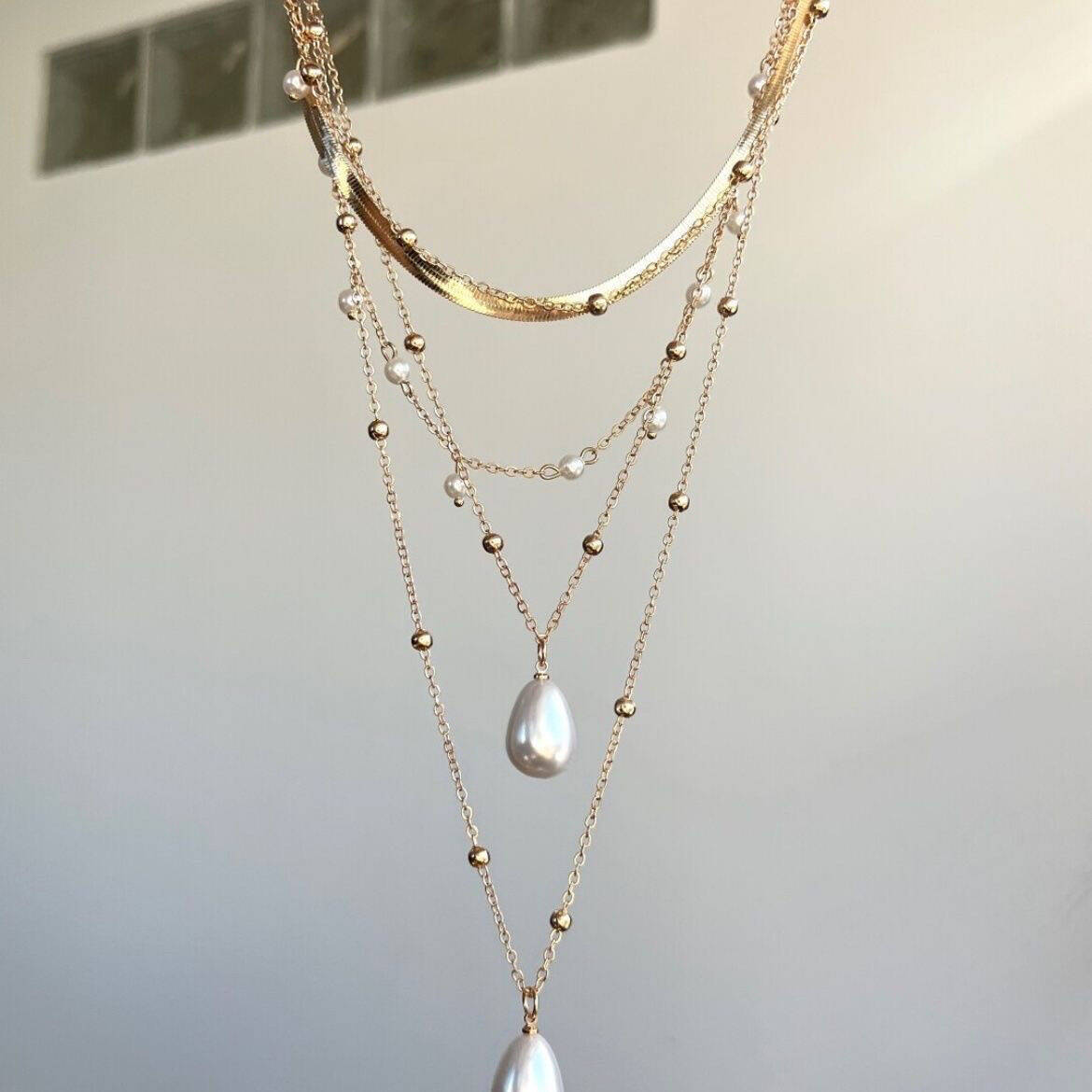 Layered Pearl Teardrop Necklace