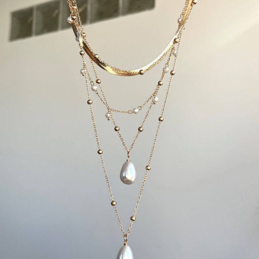 Layered Pearl Teardrop Necklace