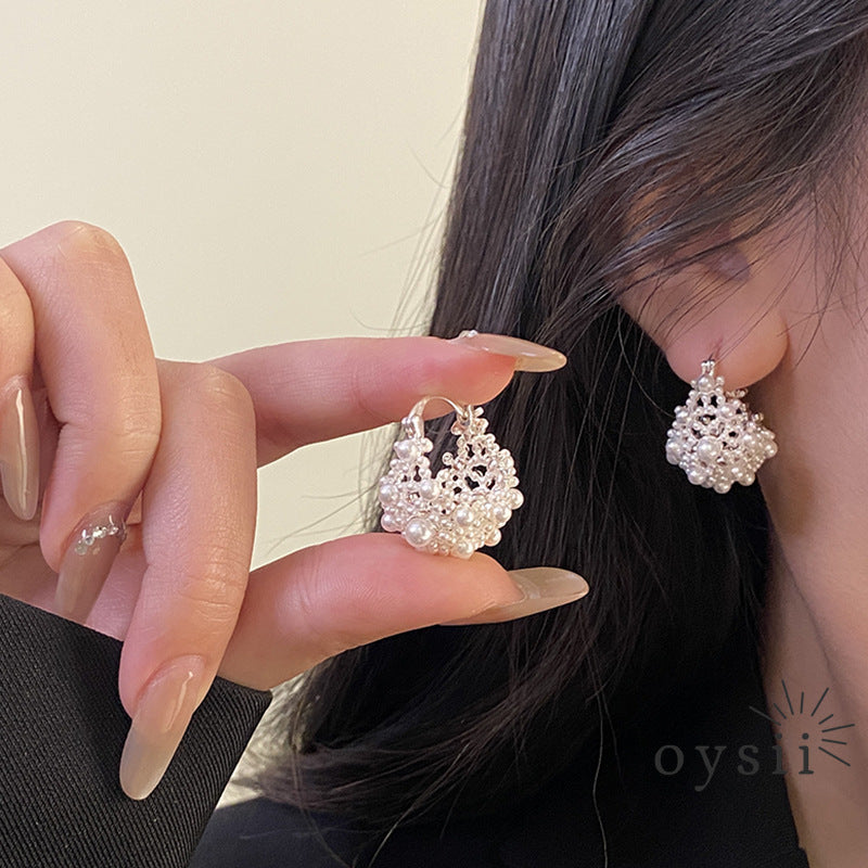 Lunar Glow – Hollow Silver Bead Earrings