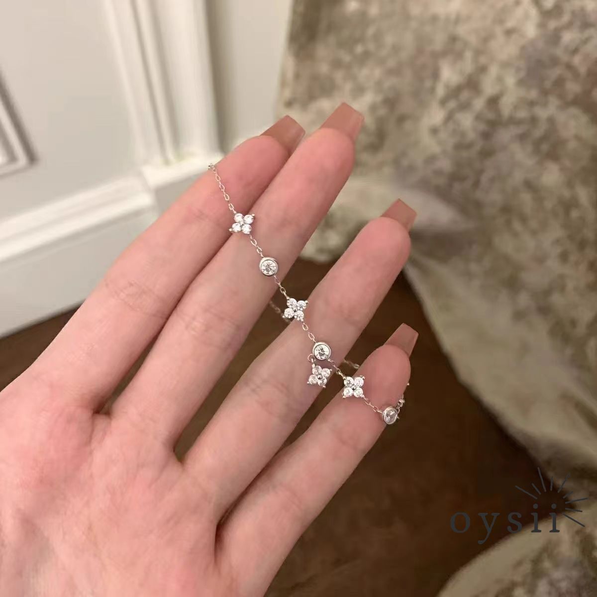 Starlit Charm – S925 Silver Clover Zircon Bracelet