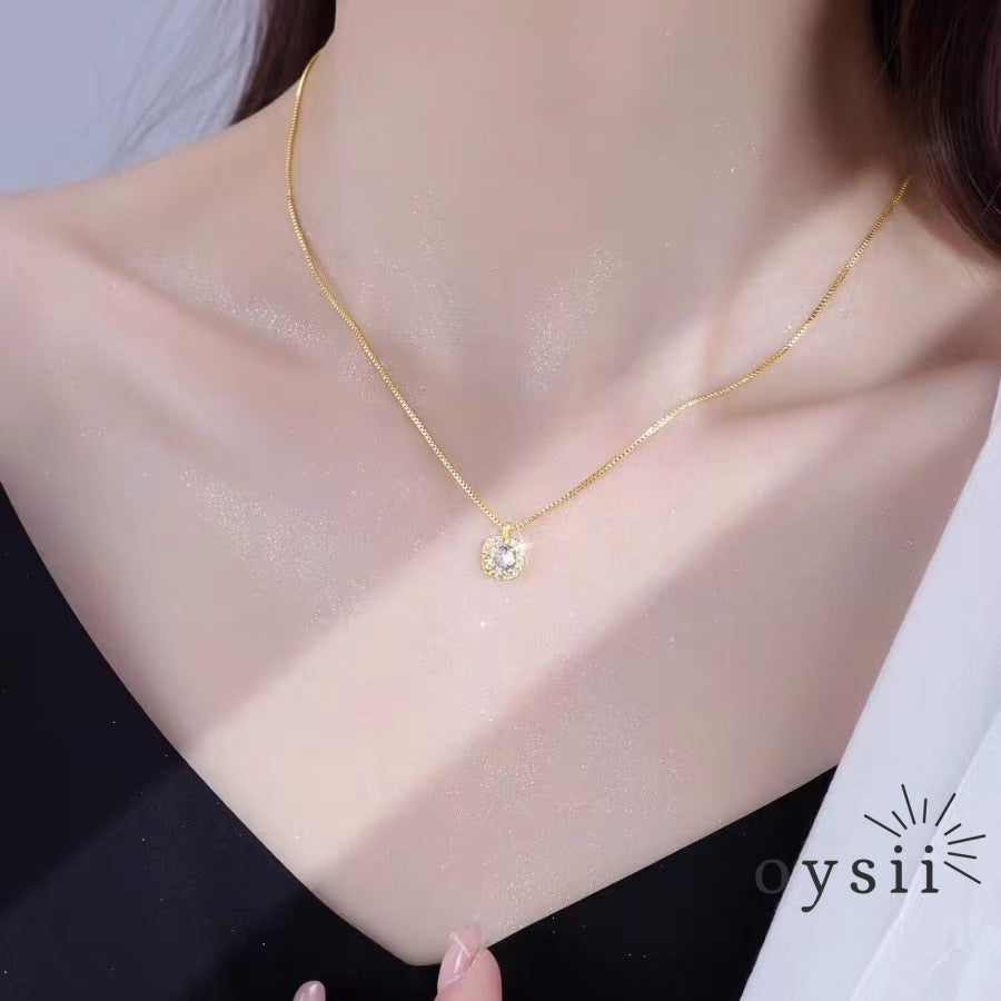 Crystal Cube – S925 Silver Square Zircon Necklace