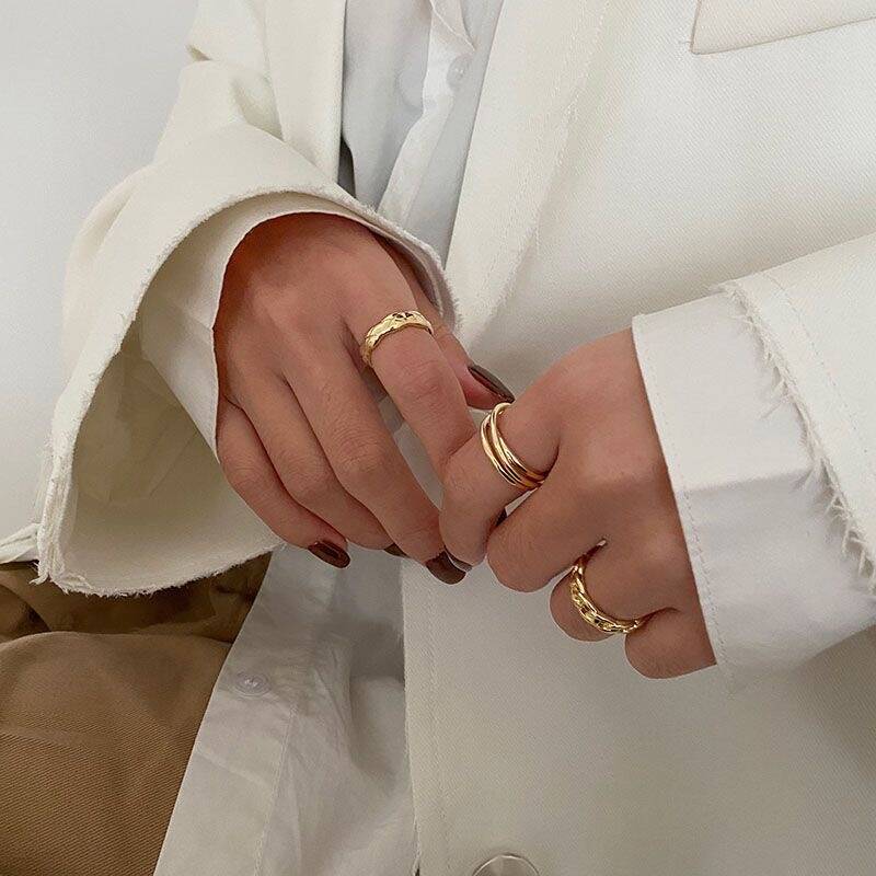 Gold Textured Ring Set of 3