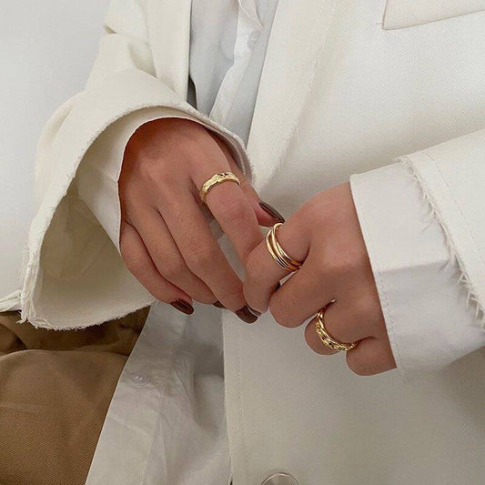 Gold Textured Ring Set of 3