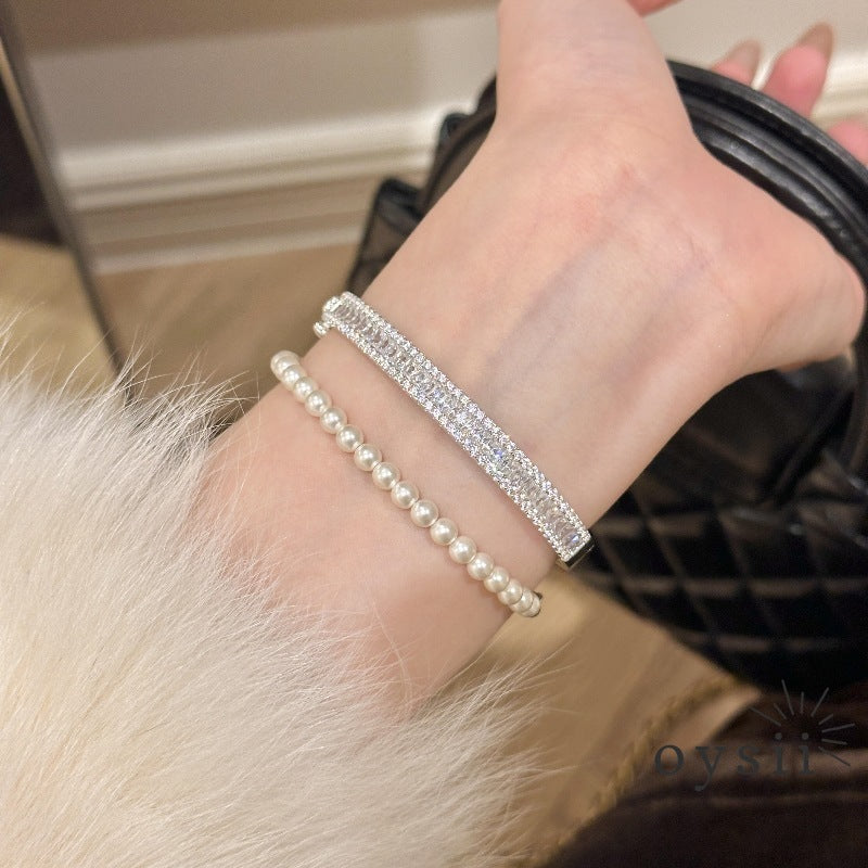 Radiant Luxe — Silver Full-Crystal Square-Cut Bracelet