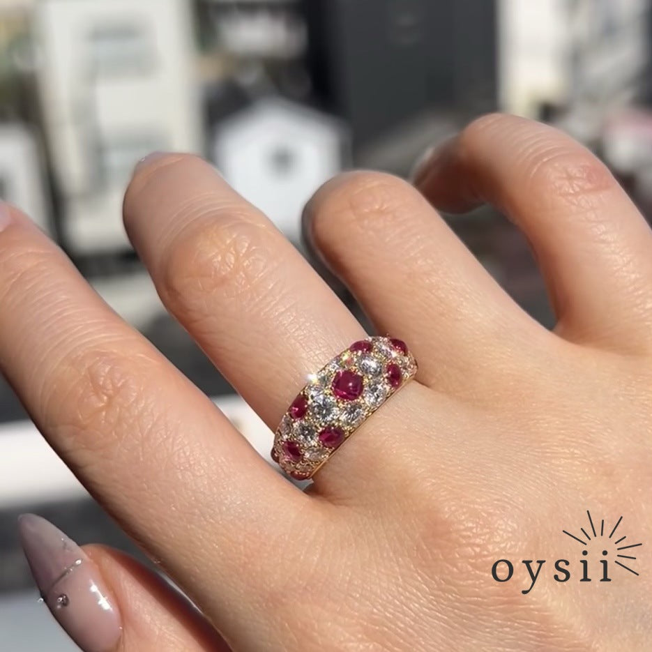 Crimson Aura – Ruby Zircon Full Diamond Ring
