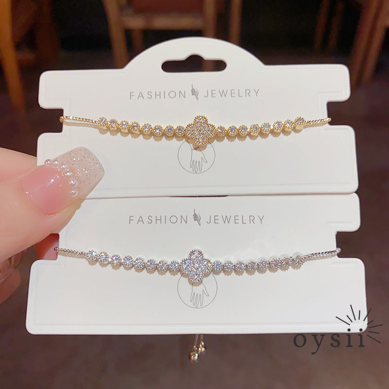 Lucky Bloom — Sparkling Zircon Four-Leaf Clover Bracelet