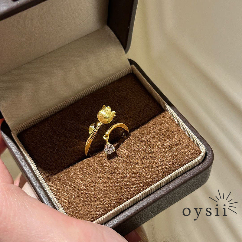 Lily Whisper – Matte Gold Lily of the Valley Ring
