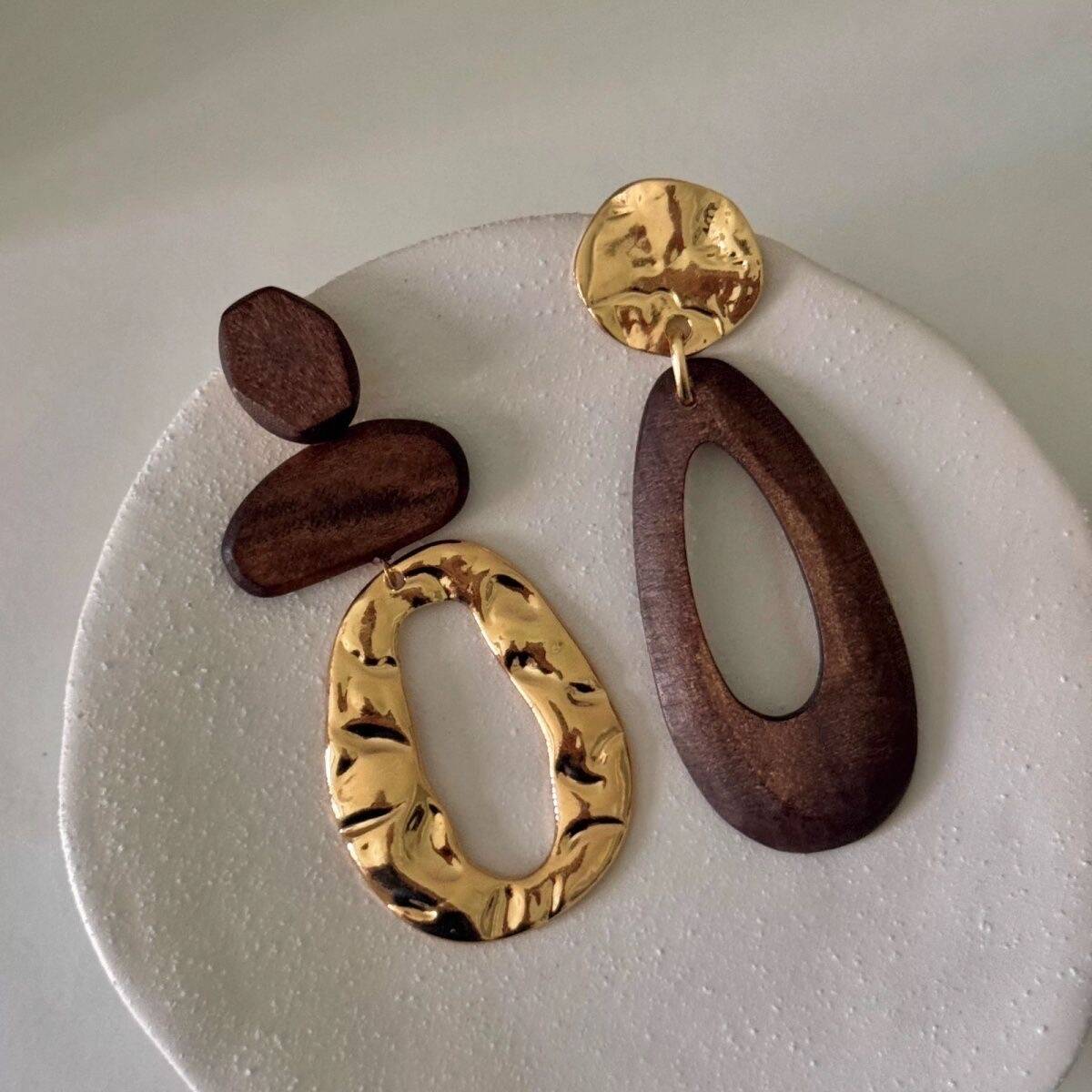 Wooden Teardrop Irregular Stud Earrings