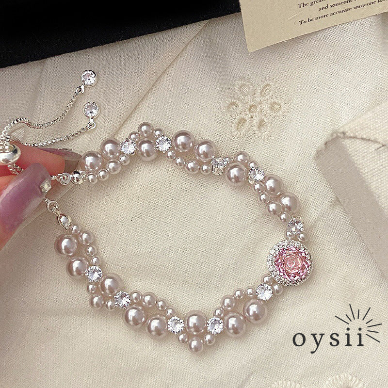 Rose Charm – Manta Pearl & Pavé Zircon Bracelet