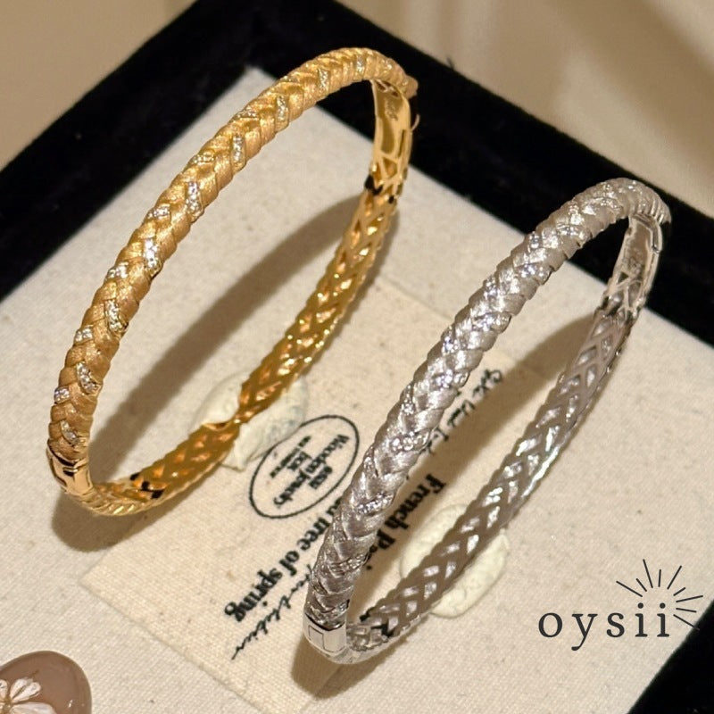 Golden Harvest — French-Italian Brushed Wheat Weave Bracelet