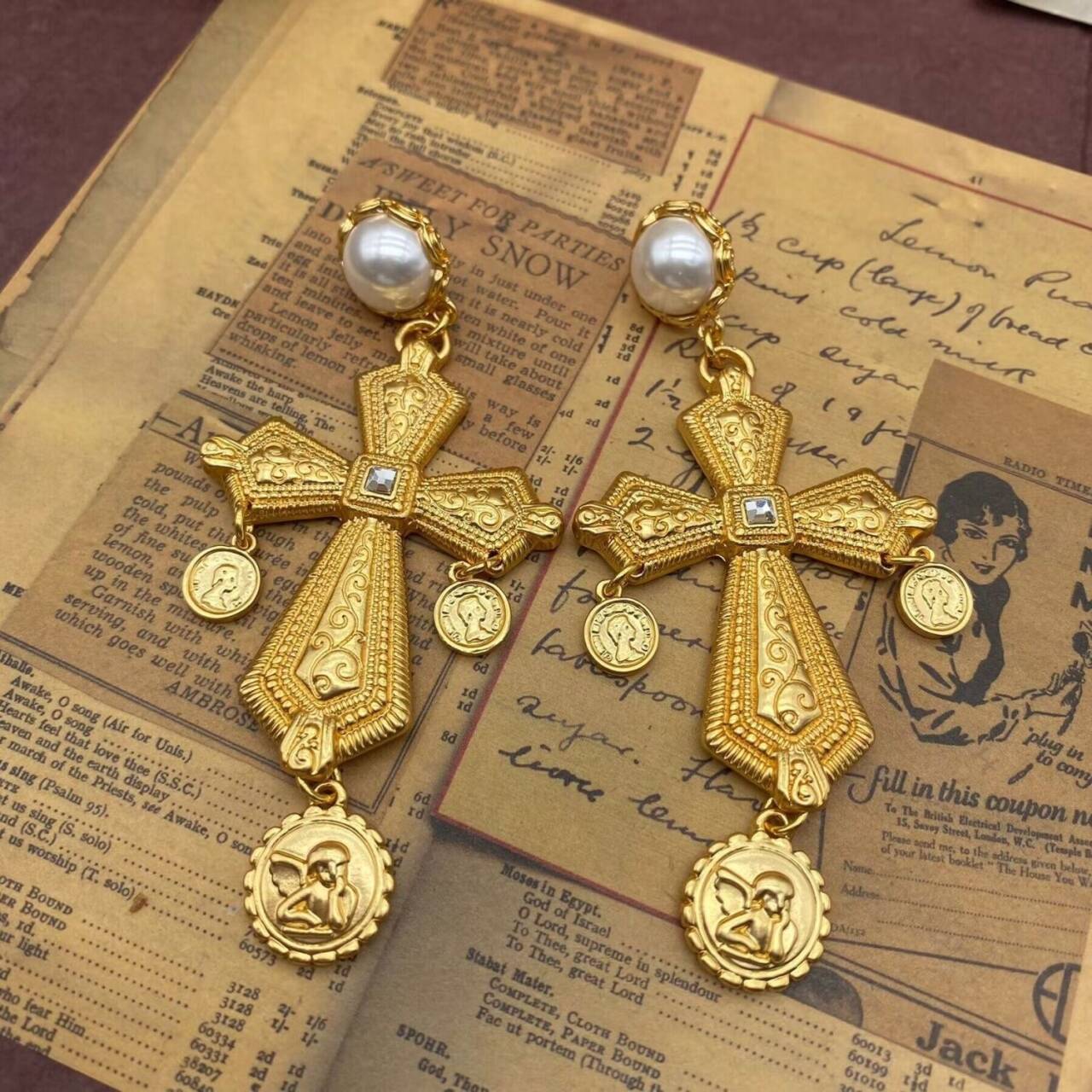 Pearl Cross Earrings