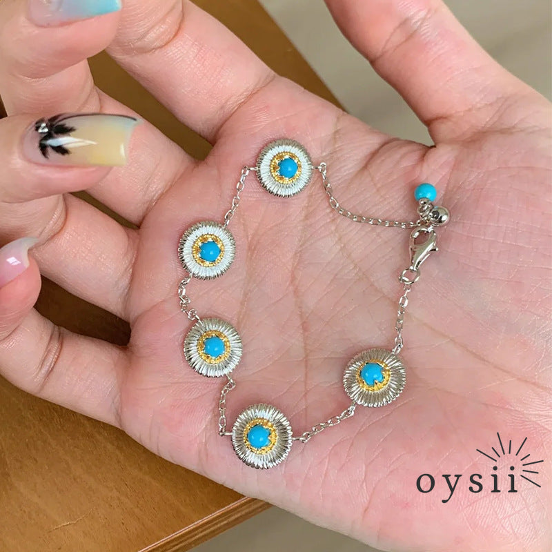 Emerald Daisy — Vintage Ethnic Brushed Turquoise Bracelet