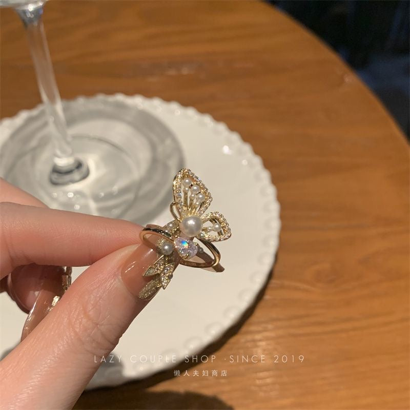 Pearl & Butterfly Ring Set
