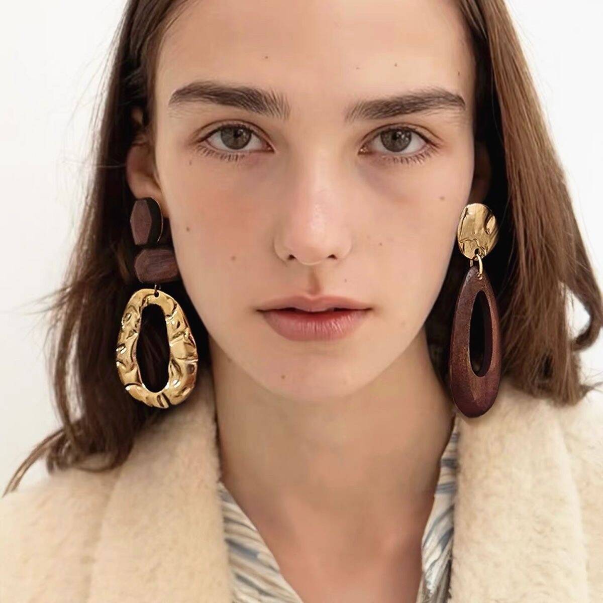 Wooden Teardrop Irregular Stud Earrings