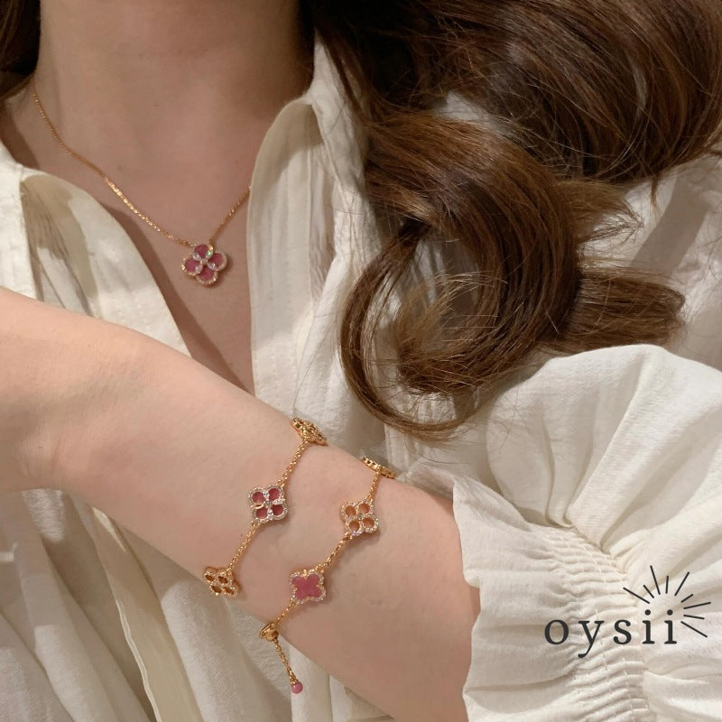 Rose Blush Vintage Clover Jewelry Set – Necklace, Bracelet & Earrings