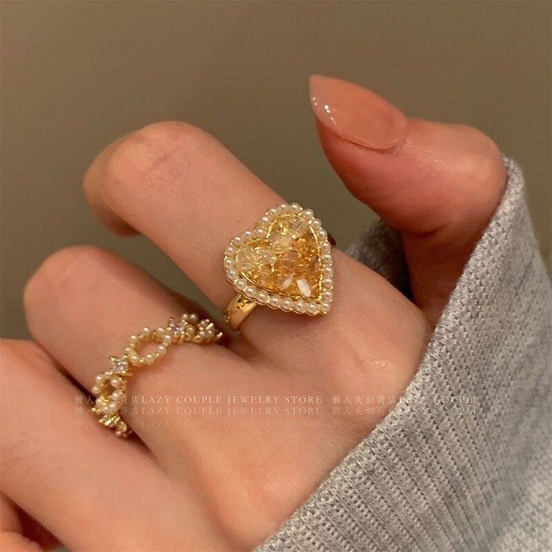 Crystal Heart Ring Set