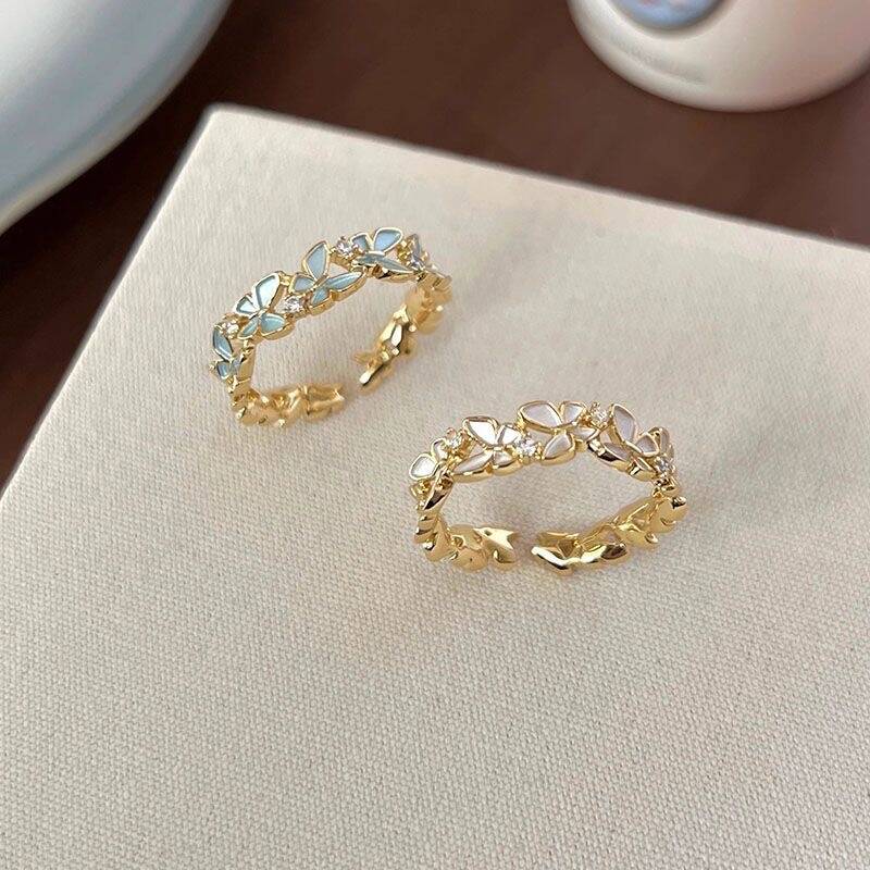 Artistic Butterfly Flower Ring Set