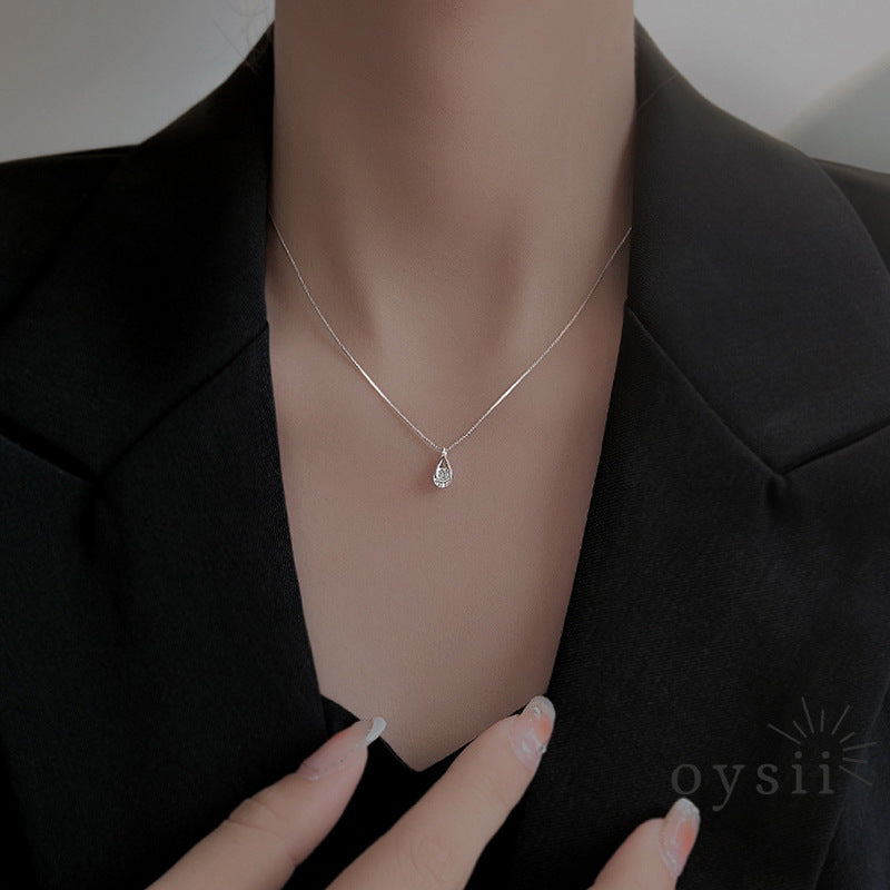 Dewdrop Grace — S925 Silver Teardrop Zircon Necklace