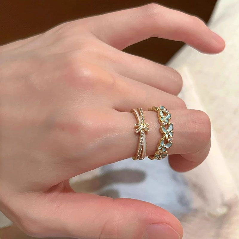 Artistic Butterfly Flower Ring Set