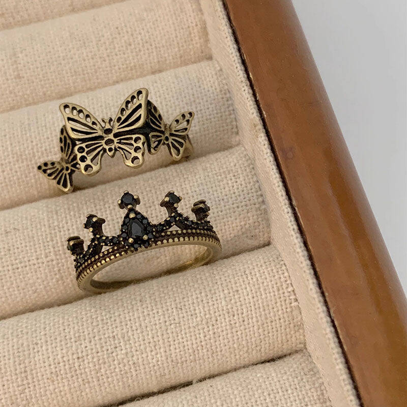 Crown & Butterfly Ring Set