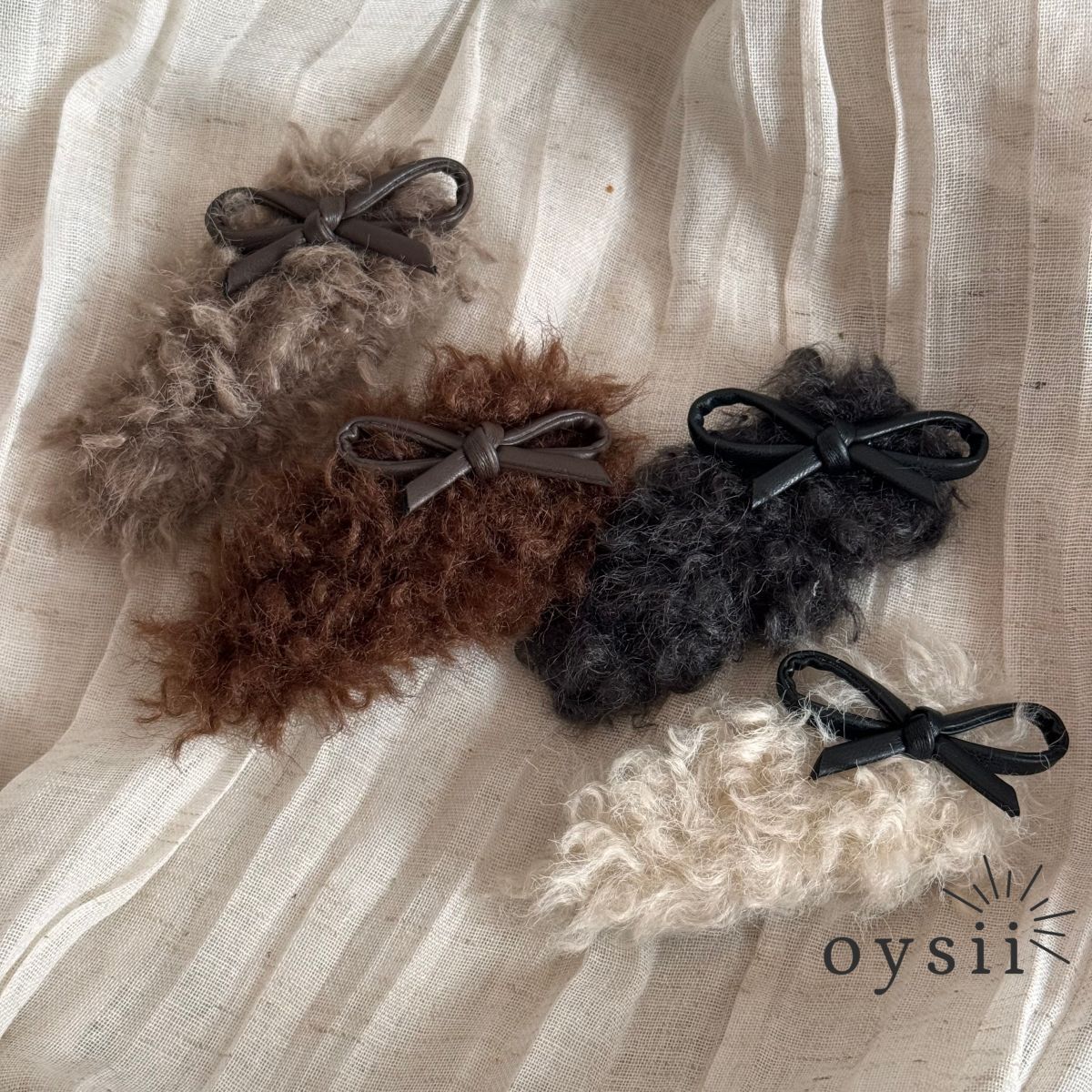Fuzzy Bow PU Leather Hair Clip