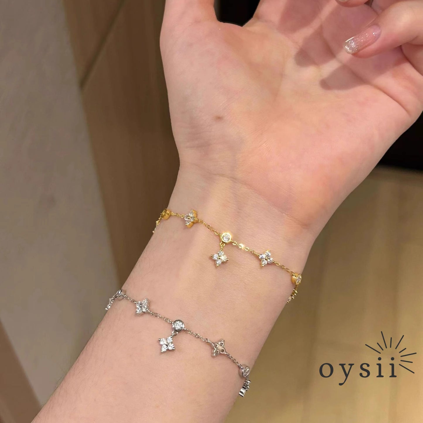Starlit Charm – S925 Silver Clover Zircon Bracelet