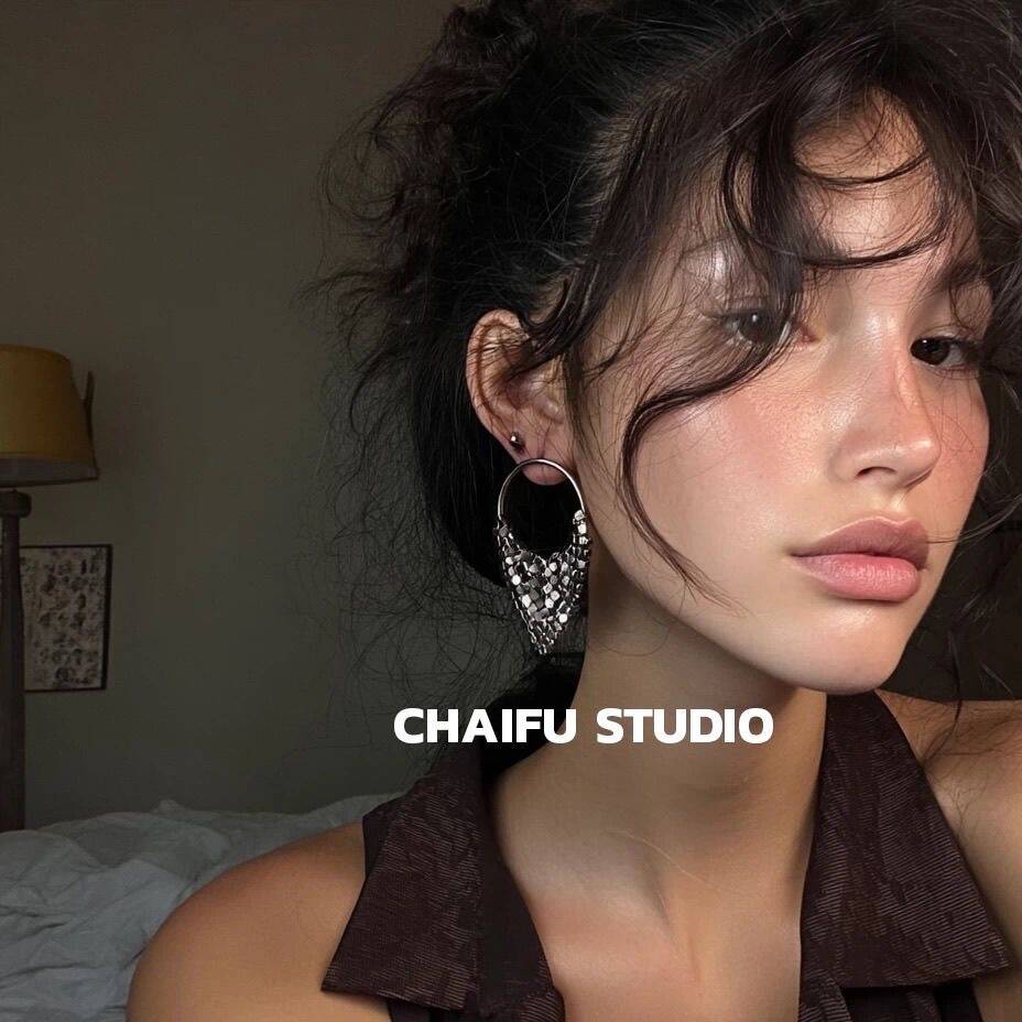 Triangle Tassel Stud Earrings
