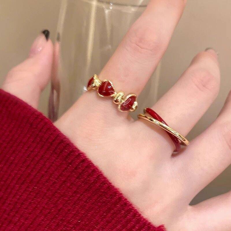 Red Enamel Ring Set