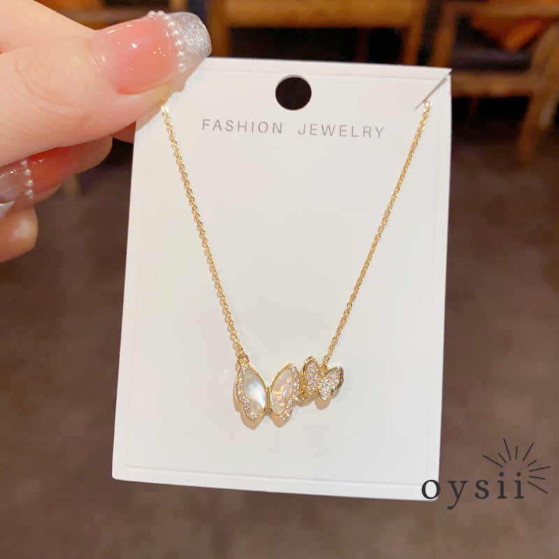 Butterfly Reverie — Zircon & Shell Necklace