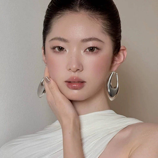 Silver U-Shaped Teardrop Stud Earrings