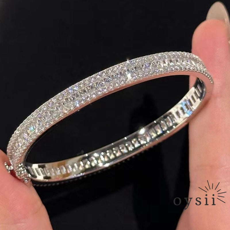 Radiant Luxe — Silver Full-Crystal Square-Cut Bracelet