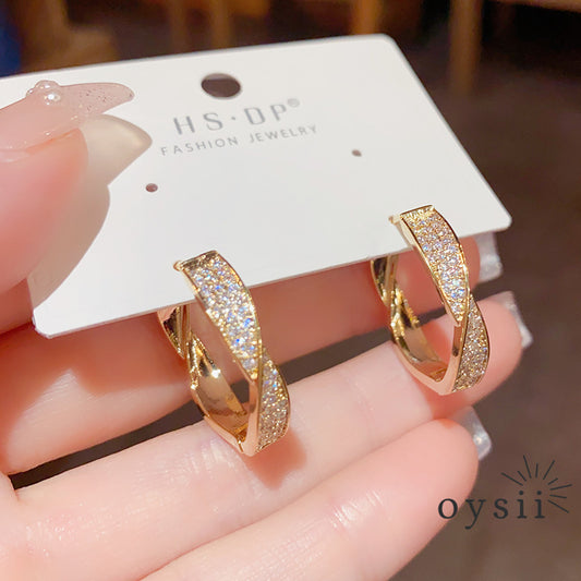Twist Whisper — Micro Zircon Twisted Hoop Earrings