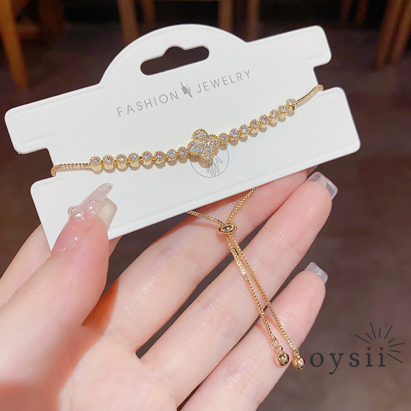 Lucky Bloom — Sparkling Zircon Four-Leaf Clover Bracelet