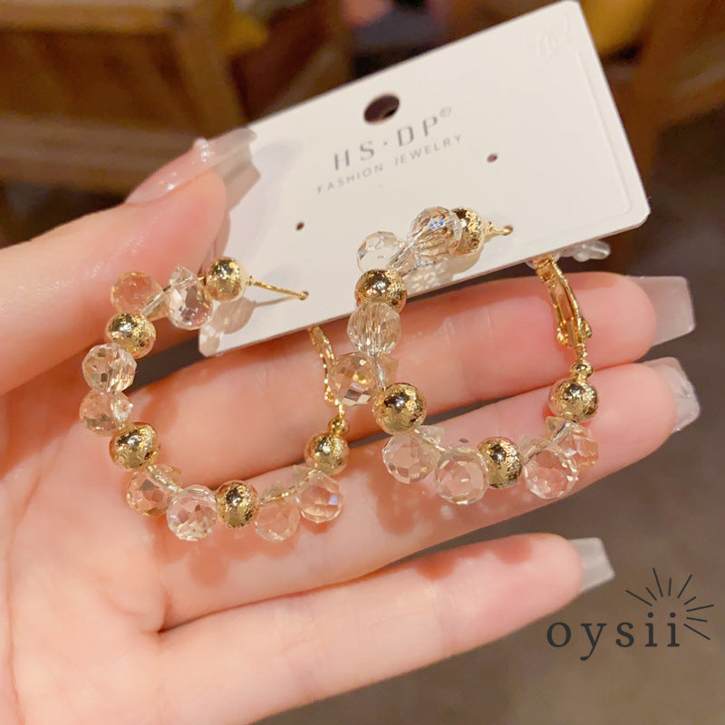 Stellar Orbit — Crystal & Metal Sphere Hoop Earrings