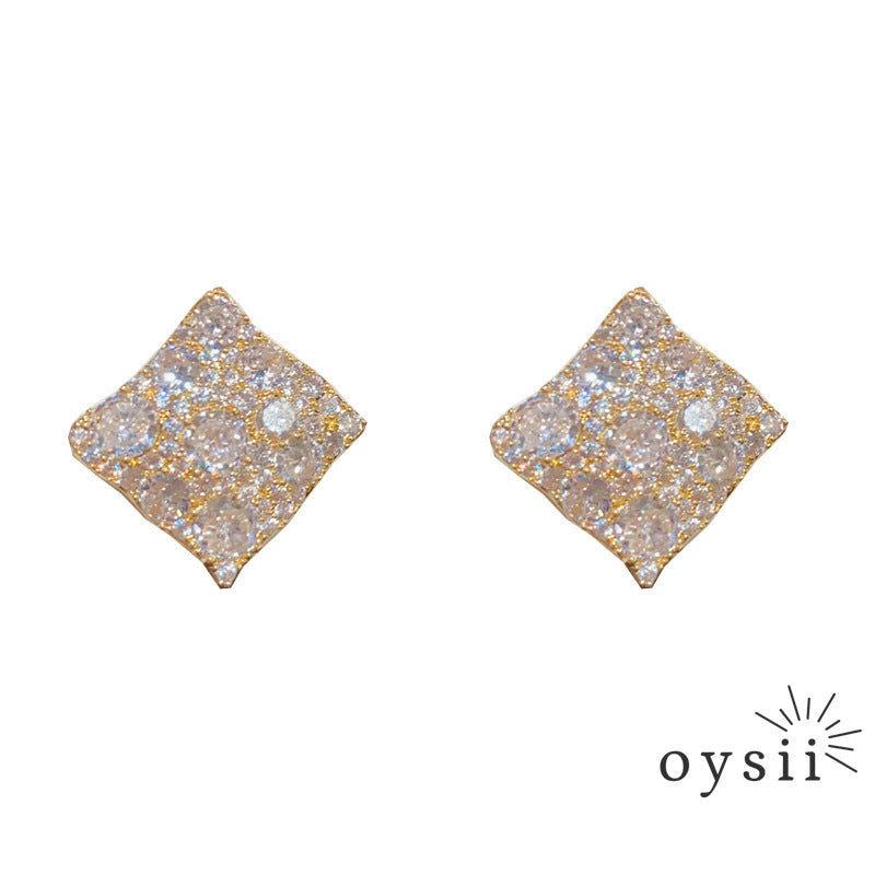 Diamond Whisper — Pavé Zircon Rhombus Stud Earrings