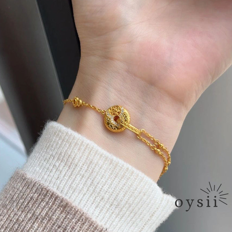 Fortune Halo – Hollow Gourd Safety Pin Bracelet