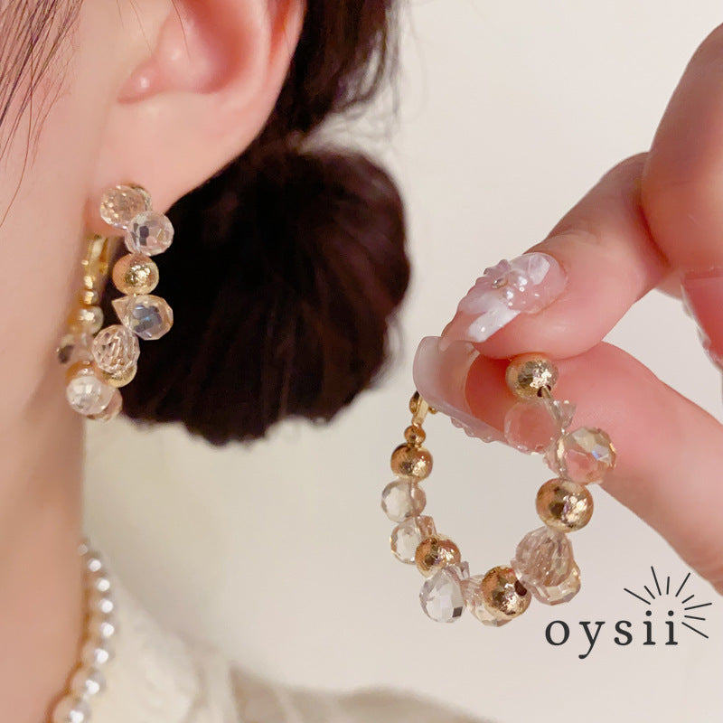 Stellar Orbit — Crystal & Metal Sphere Hoop Earrings