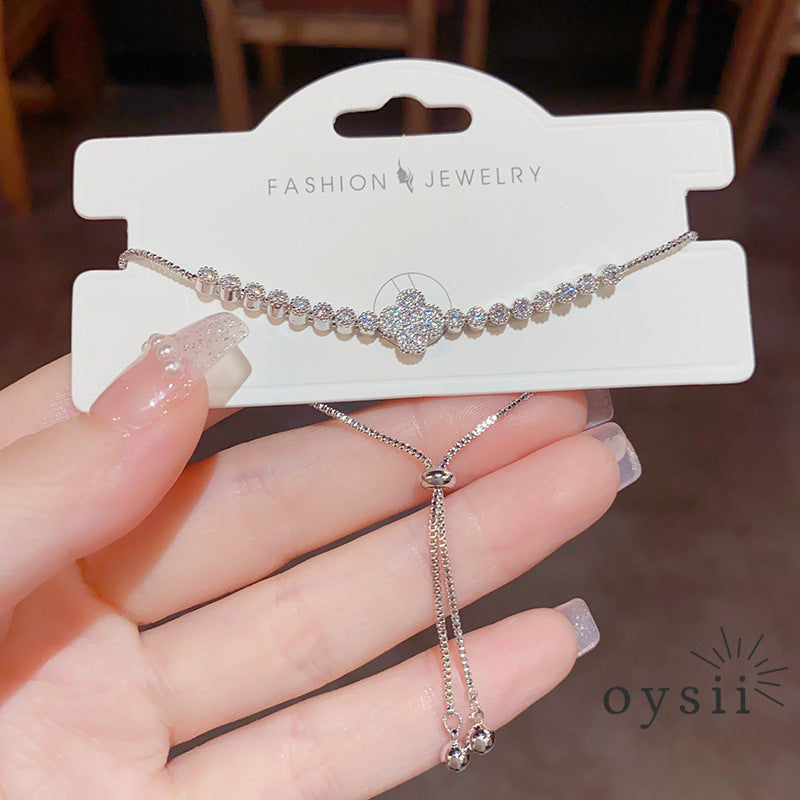 Lucky Bloom — Sparkling Zircon Four-Leaf Clover Bracelet