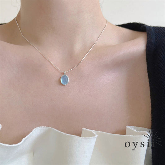 Ocean Muse – S925 Silver Aquamarine Oval Necklace