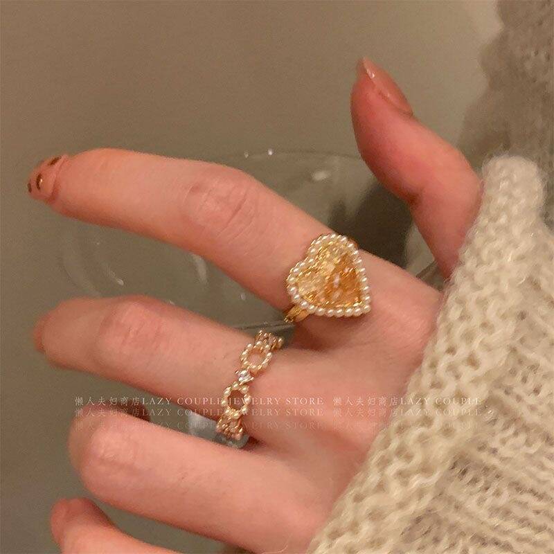 Crystal Heart Ring Set