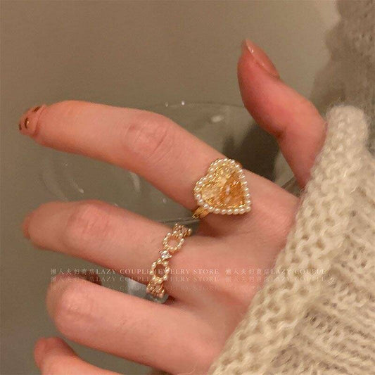 Crystal Heart Ring Set
